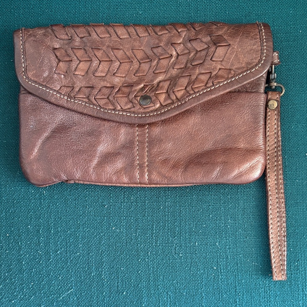 Elegant Brown Leather Wristlet Clutch